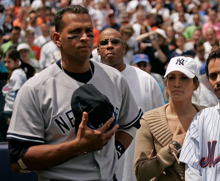 Jennifer Lopez with A-Rod at a Yankees game in 2005.