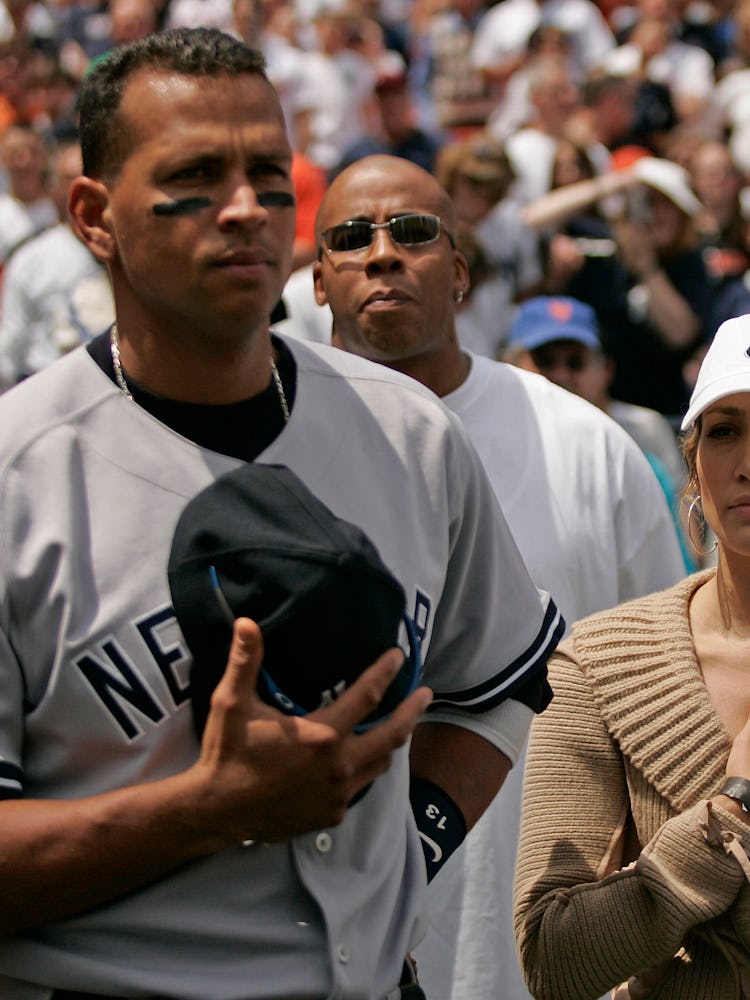 Jennifer Lopez with A-Rod at a Yankees game in 2005.