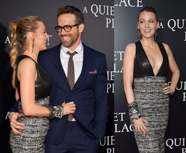 Blake Lively with Ryan Reynold wearing a braided tail haircut for “A Quiet Place” premiere.