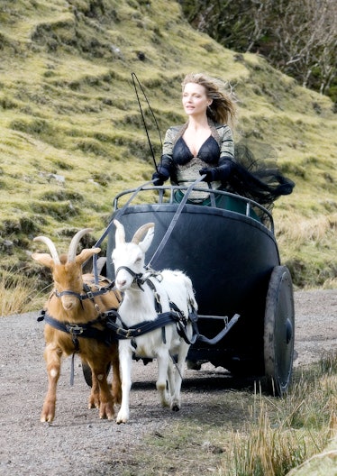 Michelle Pfeiffer in a chariot portrayed as a witch in 'Stardust'