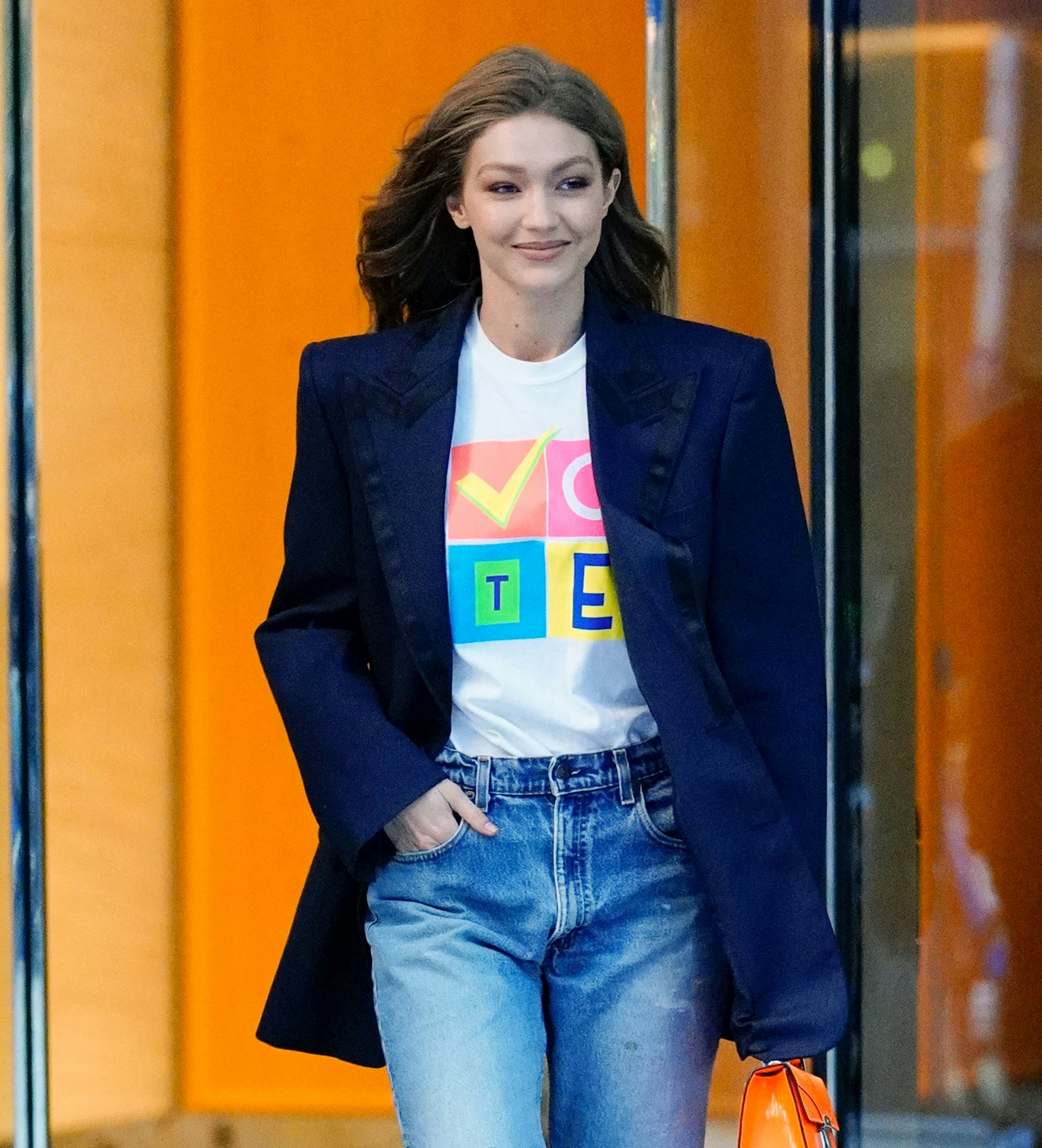 Gigi Hadid Makes One Last Push for Voting With Prabal Gurung T Shirt