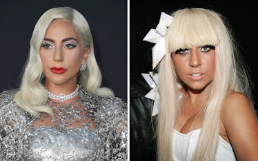 Collage of two photos of Lady Gaga from 2008 and 2018