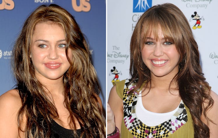 Collage of two photos of Miley Cyrus from 2007 and 2008