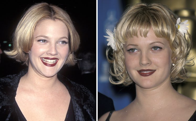 Collage of two photos of Drew Barrymore from 1997 and 1998