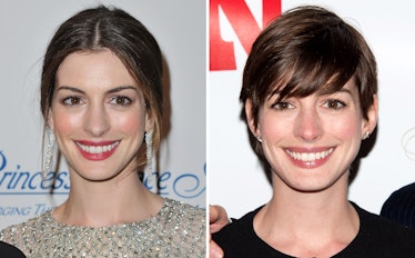 Collage of two photos of Anne Hathaway from 2011 and 2013