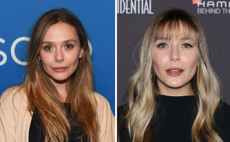 Collage of two photos of Elizabeth Olsen from 2017 and 2018