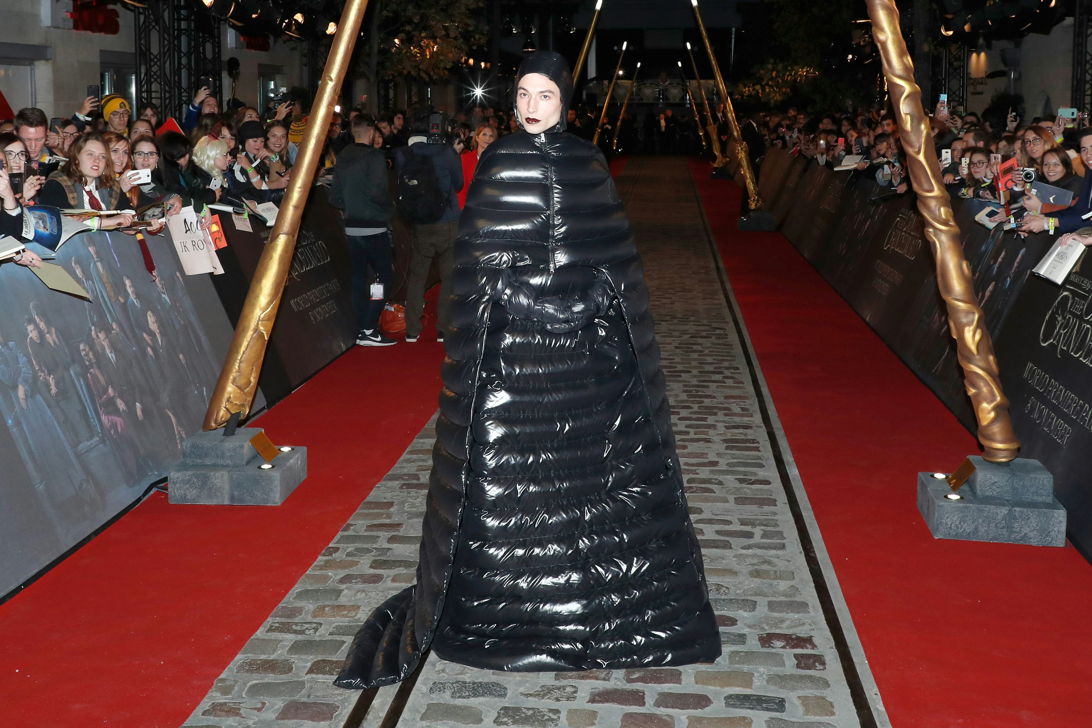 Ezra Miller Walks Red Carpet in a Puffer Coat Gown