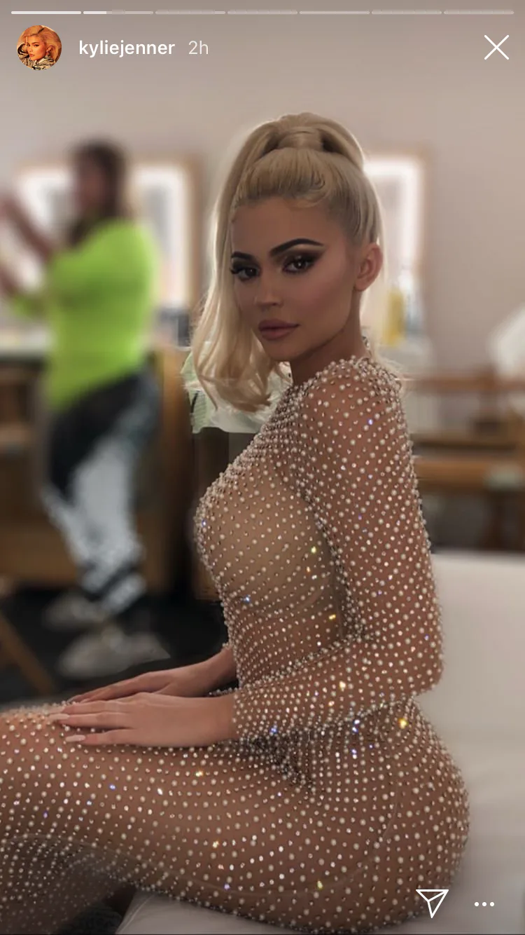 Kylie Jenner Wore a See-Through, Crystal-Covered Dress for a Mystery Photo  Shoot With Her Family