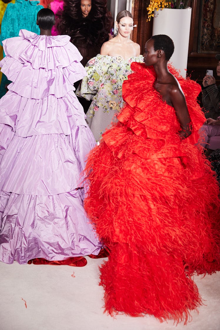 Models backstage at Valentino Haute Couture show in Paris