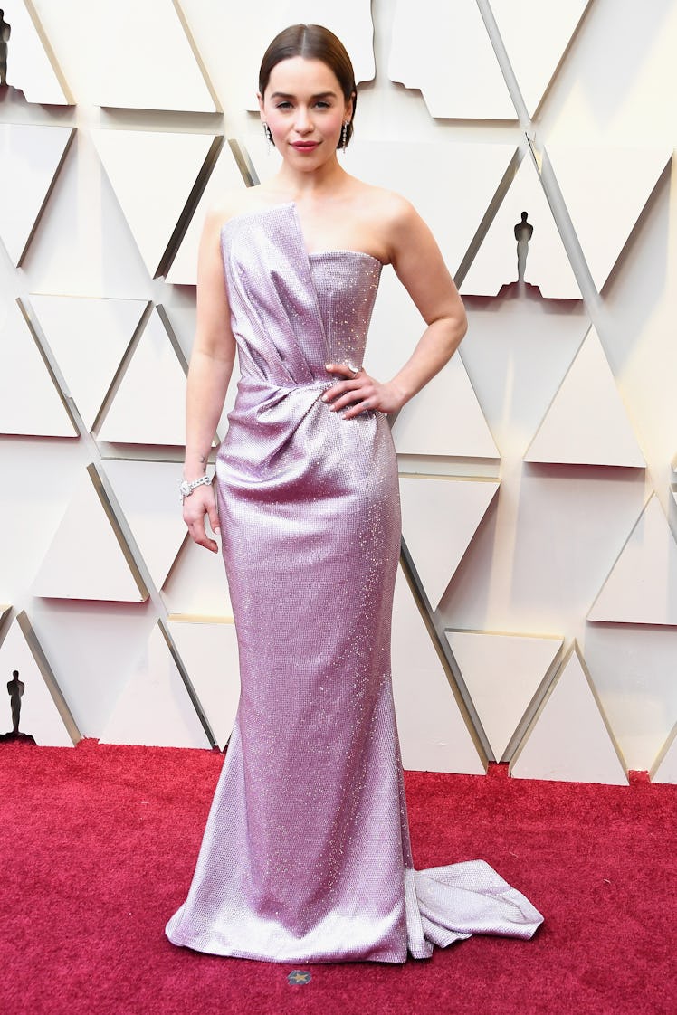 Emilia Clarke wearing Balmain while attending the 2019 Oscars Red carpet 