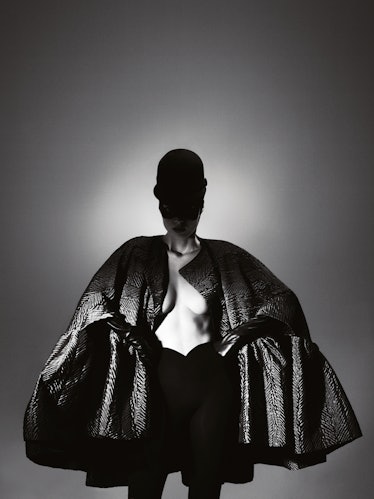 Balenciaga's gray silk and polyester coat, by Nicolas Ghesquière, at Balenciaga, New York. Balenciag...