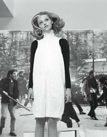 Balenciaga's white cotton and silk dress, by Nicolas Ghesquière, at Balenciaga, New York; Wolford's ...
