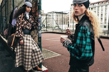 From left: Louis Vuitton shirt, turtleneck, skirt, hat, bag, and boots; Foundrae necklace; stylist's...