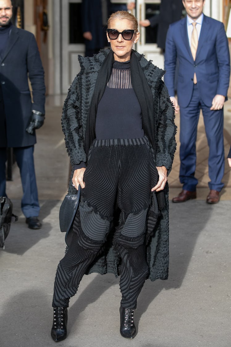 Singer Celine Dion is seen leaving the Hotel de Crillon on Place de la Concorde on February 01, 2019...