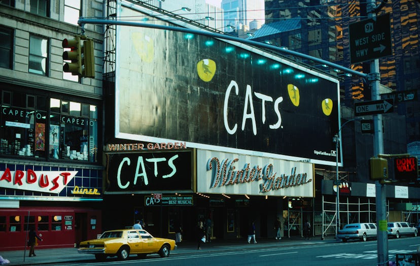Broadway Theatre advertisements for Cats the musical above a theatre in the Theatre District - New Y...