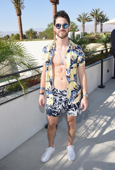 Darren Criss wearing an open shirt at Coachella
