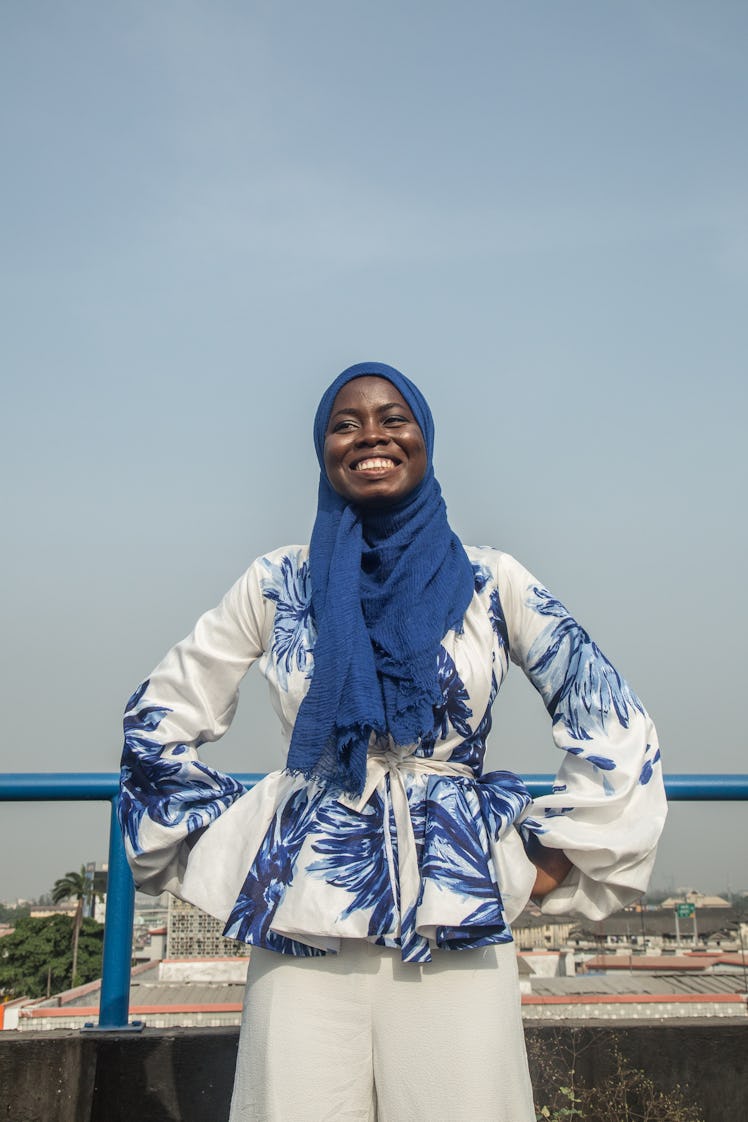 A woman smiling