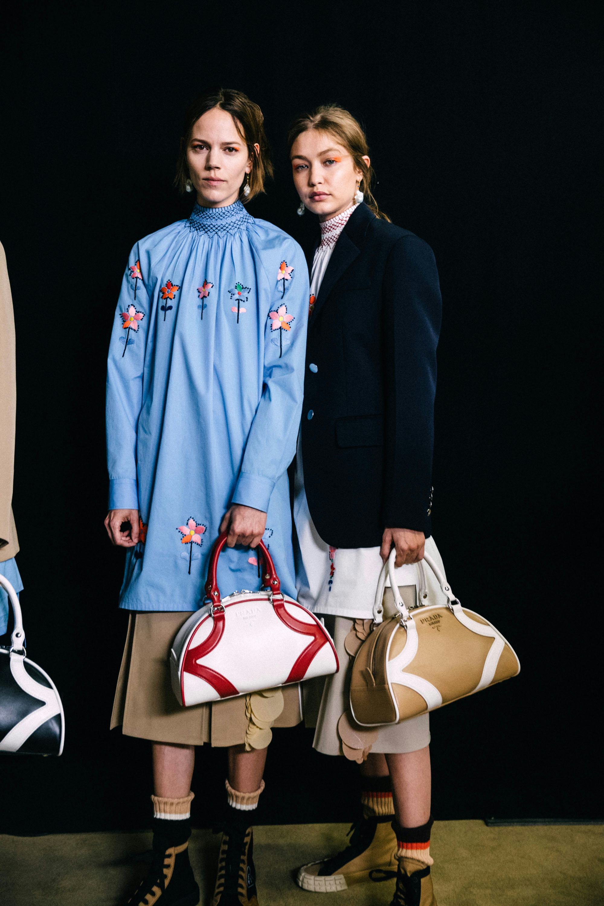 Backstage at Prada s Resort 2020 Show Gigi Hadid and Kaia Gerber