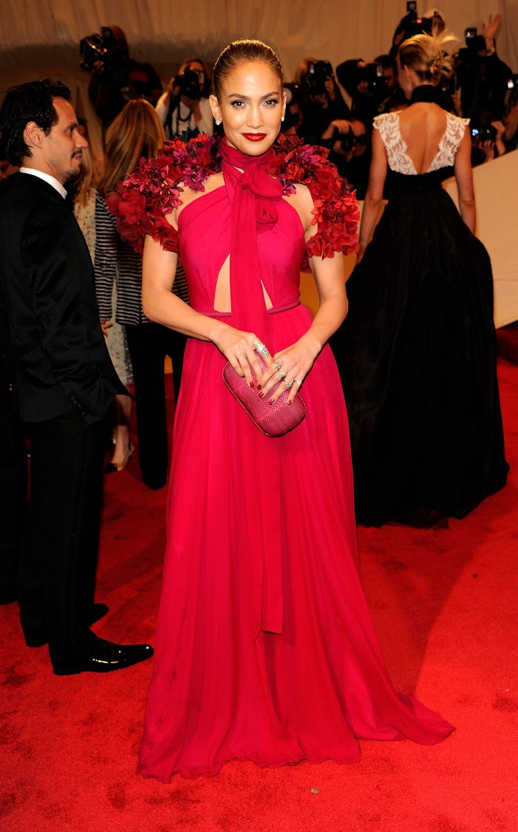 Jennifer Lopez attends the “Alexander McQueen: Savage Beauty” Costume Institute Gala at The Metropol...