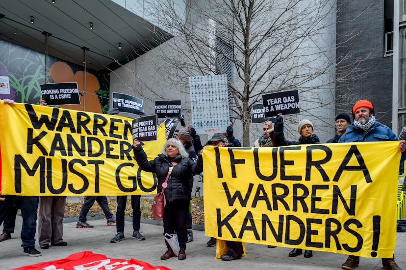 Activists took over the lobby at the Whitney Museum of