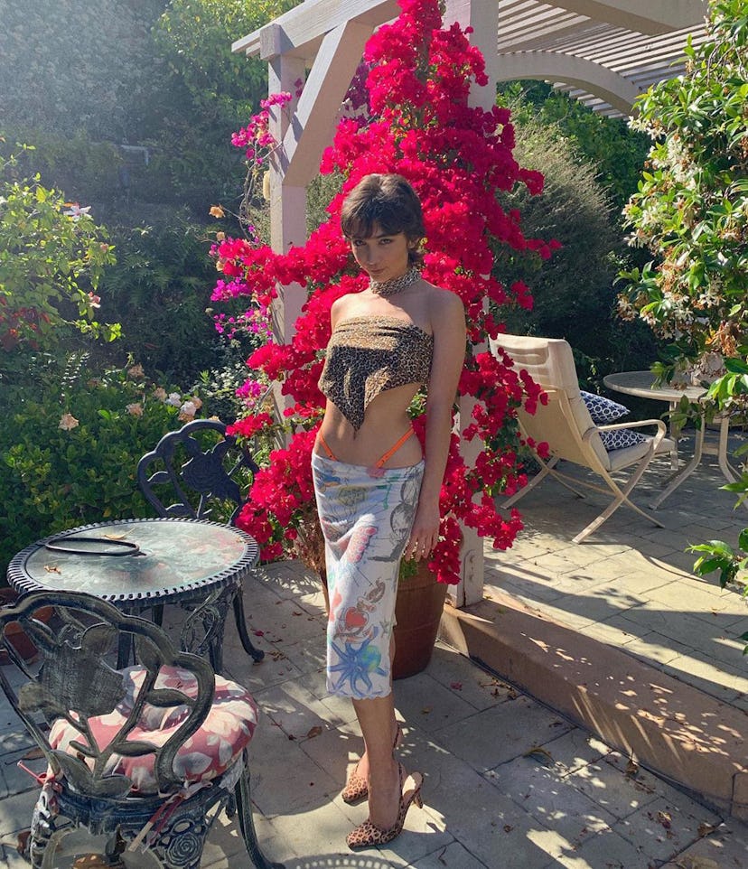 rowan blanchard scarf as top cheetah print