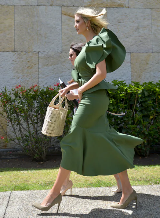ivanka trump green dress Ivanka Trump's Big Fashion Statement Foiled by Mother Nature