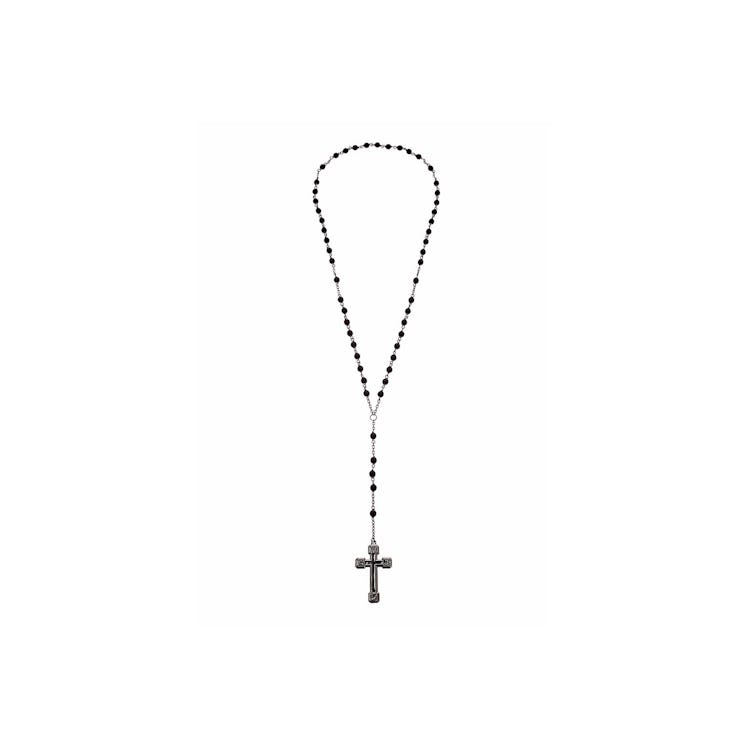 A black beaded rosary-like necklace with a cross pendant by Dsquared2