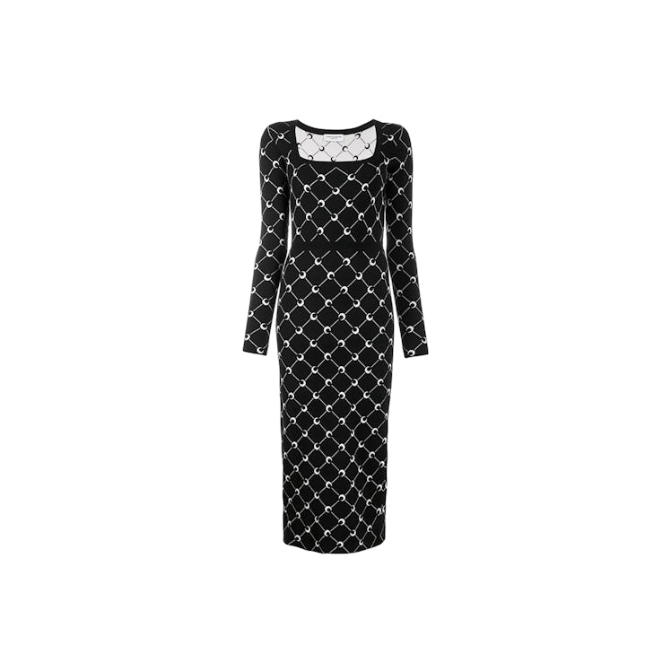 A black dress with white moon print by Marine Serre