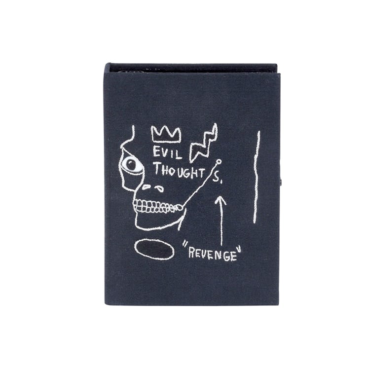 The Basquiat Revenge Artwork Book Clutch Bag by Olympia Le-Tan in black and white