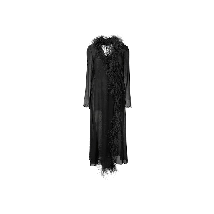 A black feather and tulle trimmed Robe by Prada