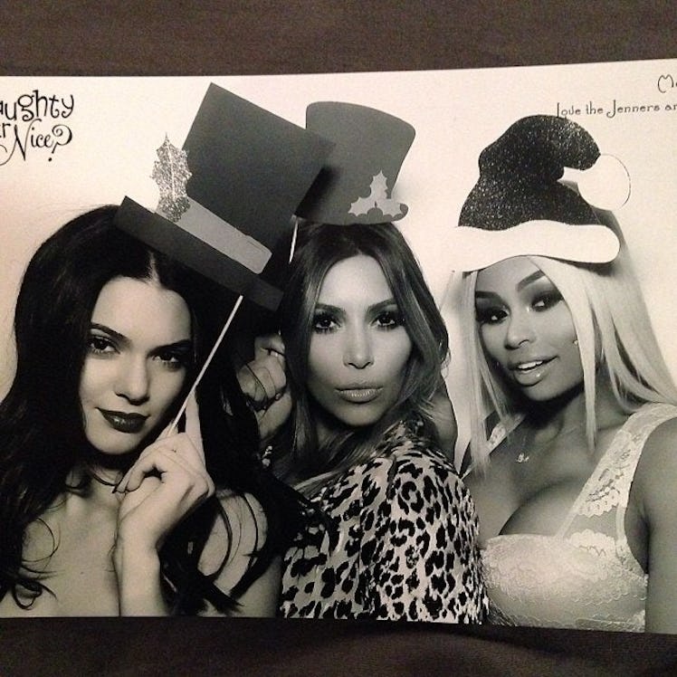 A black-and-white photo with Kendal Jenner, Kim Kardashian and Blac Chyna at the Kardashian's Christ...