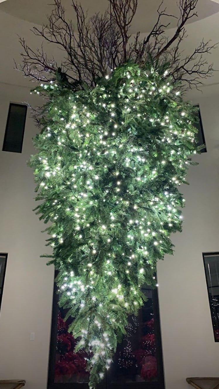 A Christmas tree hanging upside-down at Kourtney Kardashian's house