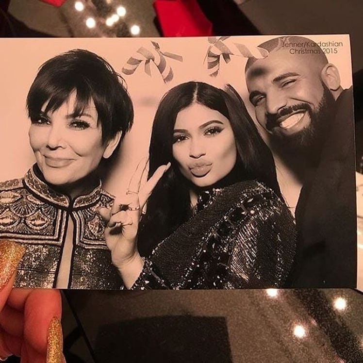 Kris Jenner, Kylie Jenner and Drake in a Christmas photo-booth photograph