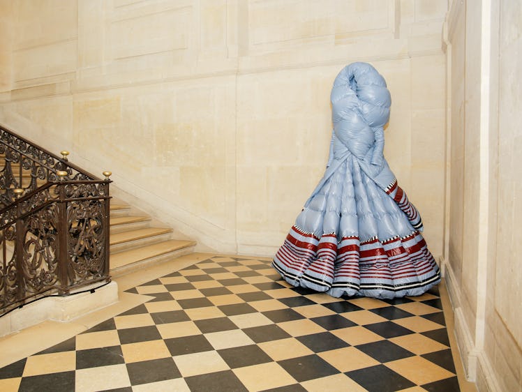 Women's blue striped-hem jacket and skirt at the Picasso Museum