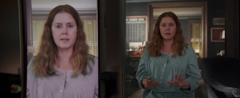 Two photos of Amy Adams in The Woman in the Window side by side 