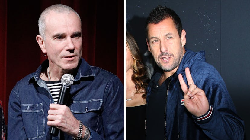 A two-part collage with Daniel Day-Lewis and Adam Sandler