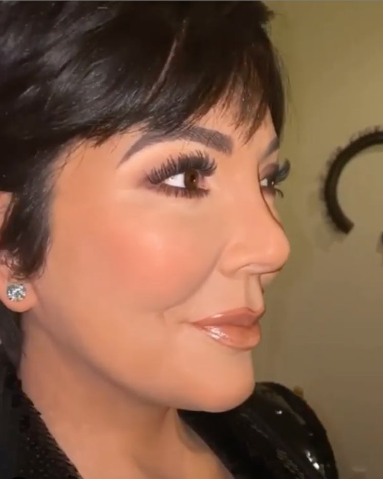 A side-profile close-up of Kris Jenner's face