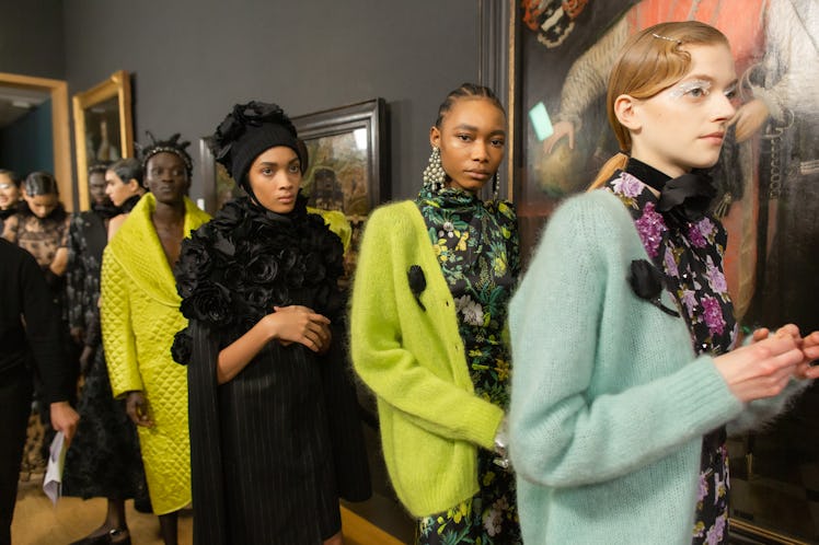 Models standing in backstage at the Erdem fall 2020 show