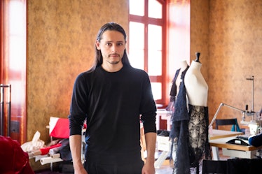 The inside Olivier Theyskens’s Paris Studio with Olivier in a black shirt
