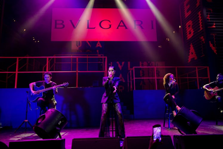 Becky G performing at the Bulgari party at the Duggal Greenhouse event.