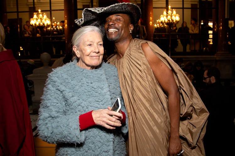Vanessa Redgrave and Billy Porter posing for a photo at the Roksanda fashion show during London Fash...