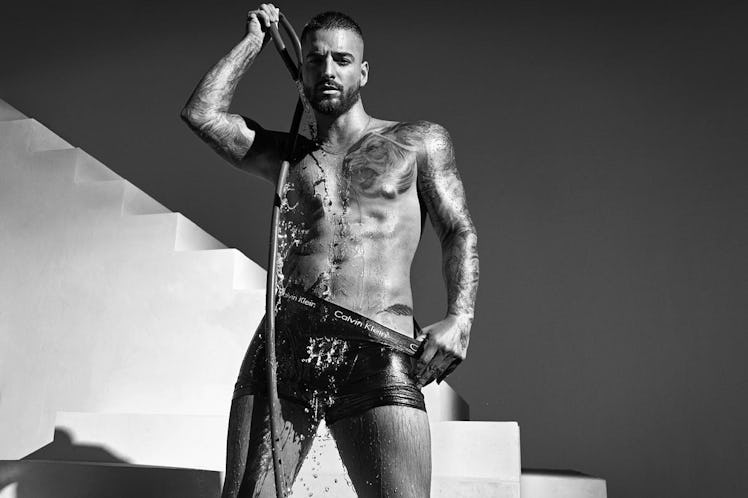 Maluma taking a shower while wearing black underpants