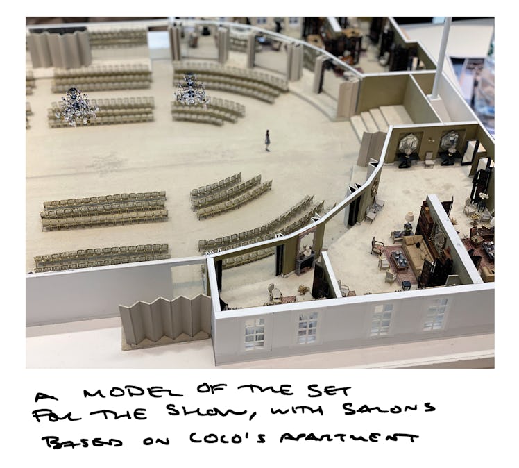 An aerial view of the semi-oval model of the set for the Chanel Show