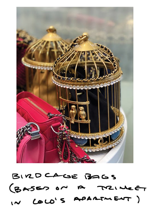 Two golden birdcage bags and two small pink purses by Chanel