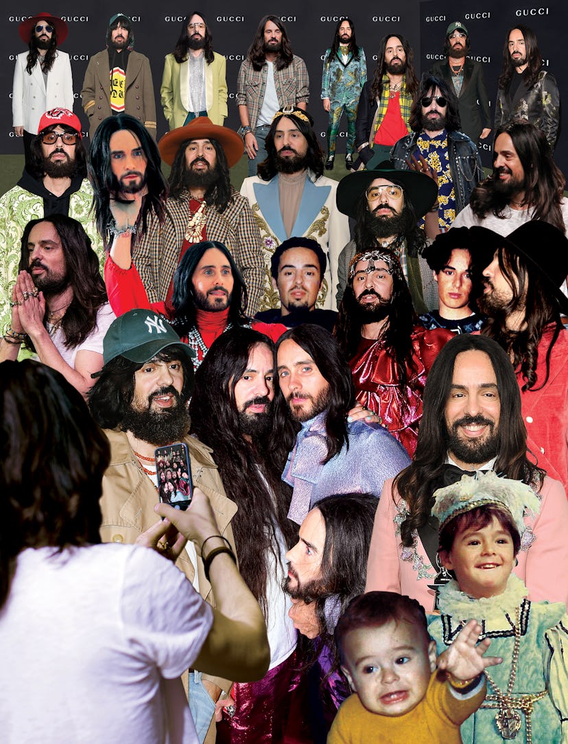 A multiple-part collage with Alessandro Michele in various poses