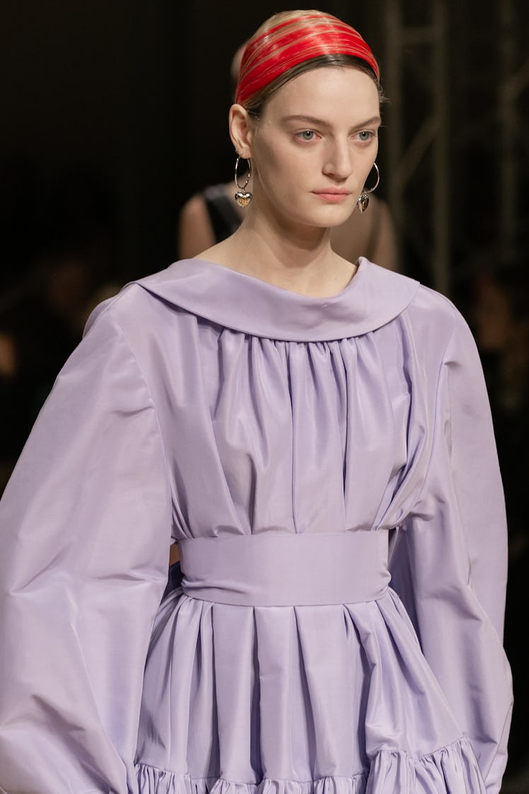 A model in a lilac dress at the Alexander McQueen Fall 2020 show