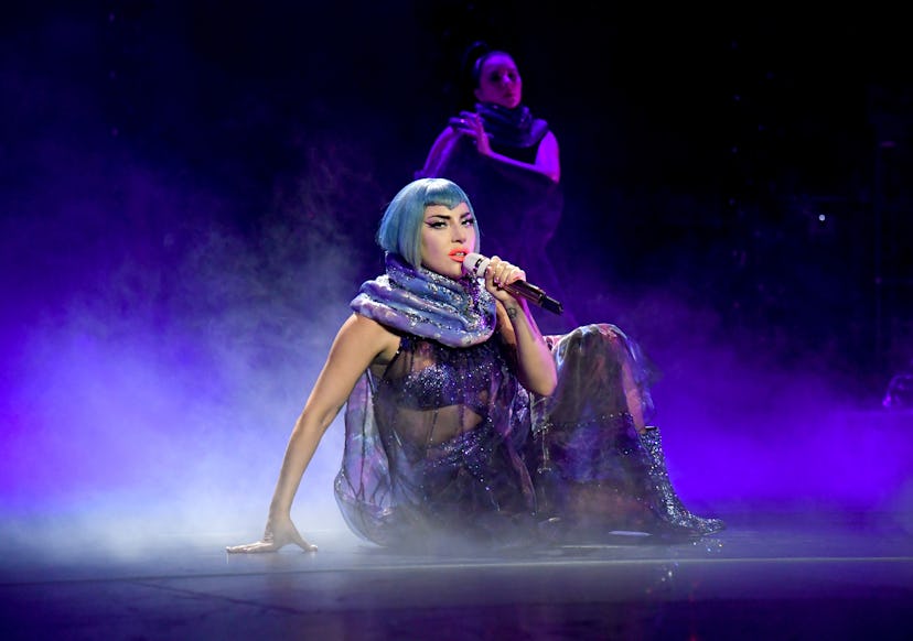 lady gaga sitting down perforing