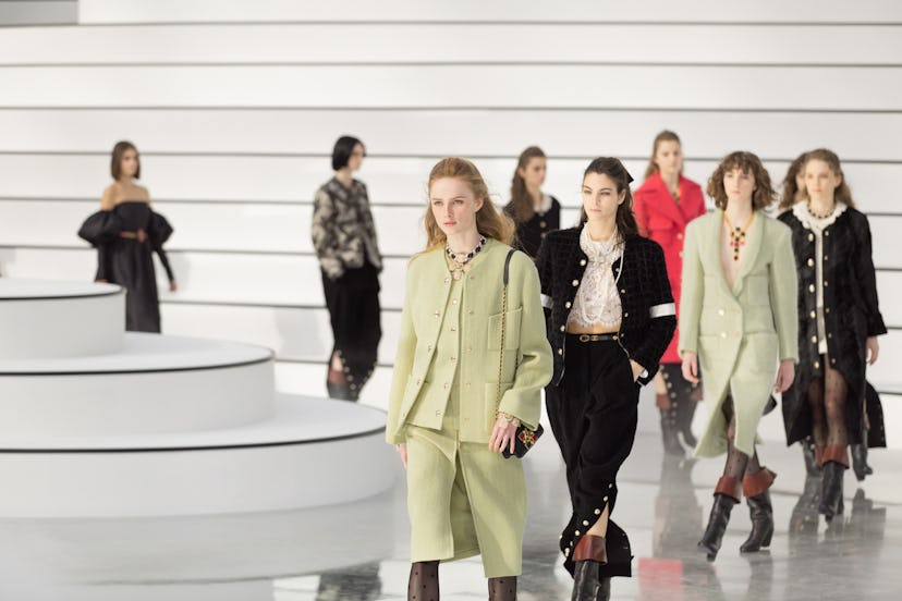 Models on a runway at Chanel’s Virginie Viard interpretation of the '80s at PFW