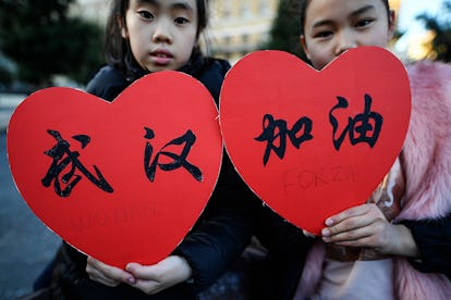 Children showing support amid the coronavirus outbreak