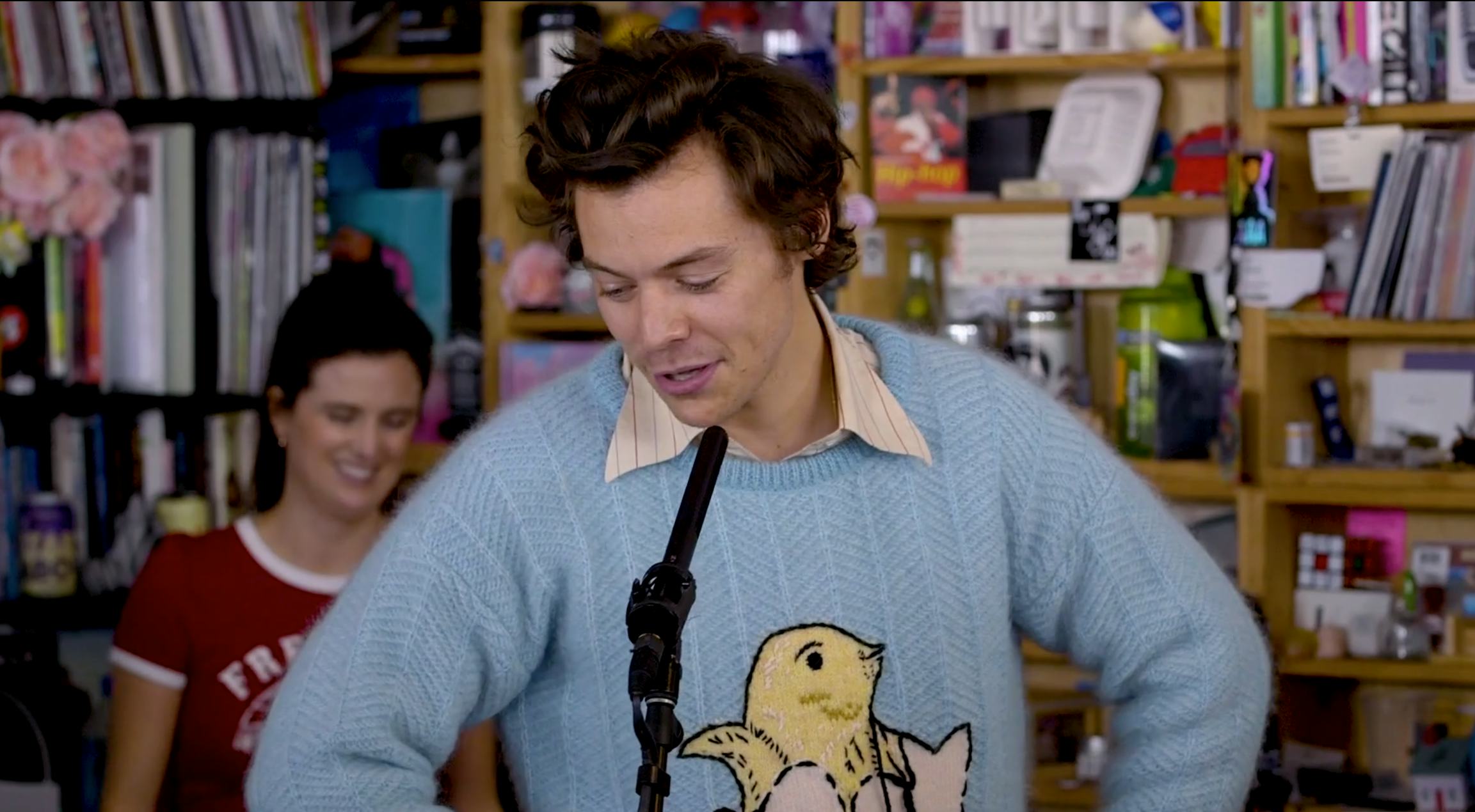 harry styles light blue sweater